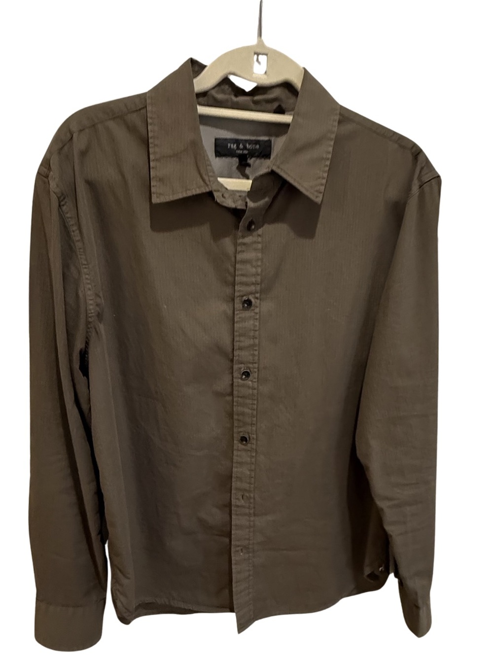 Rag & Bone Tomlin Stretch-Cotton Dobby Shirt. Dark Olive. Men’s M.
